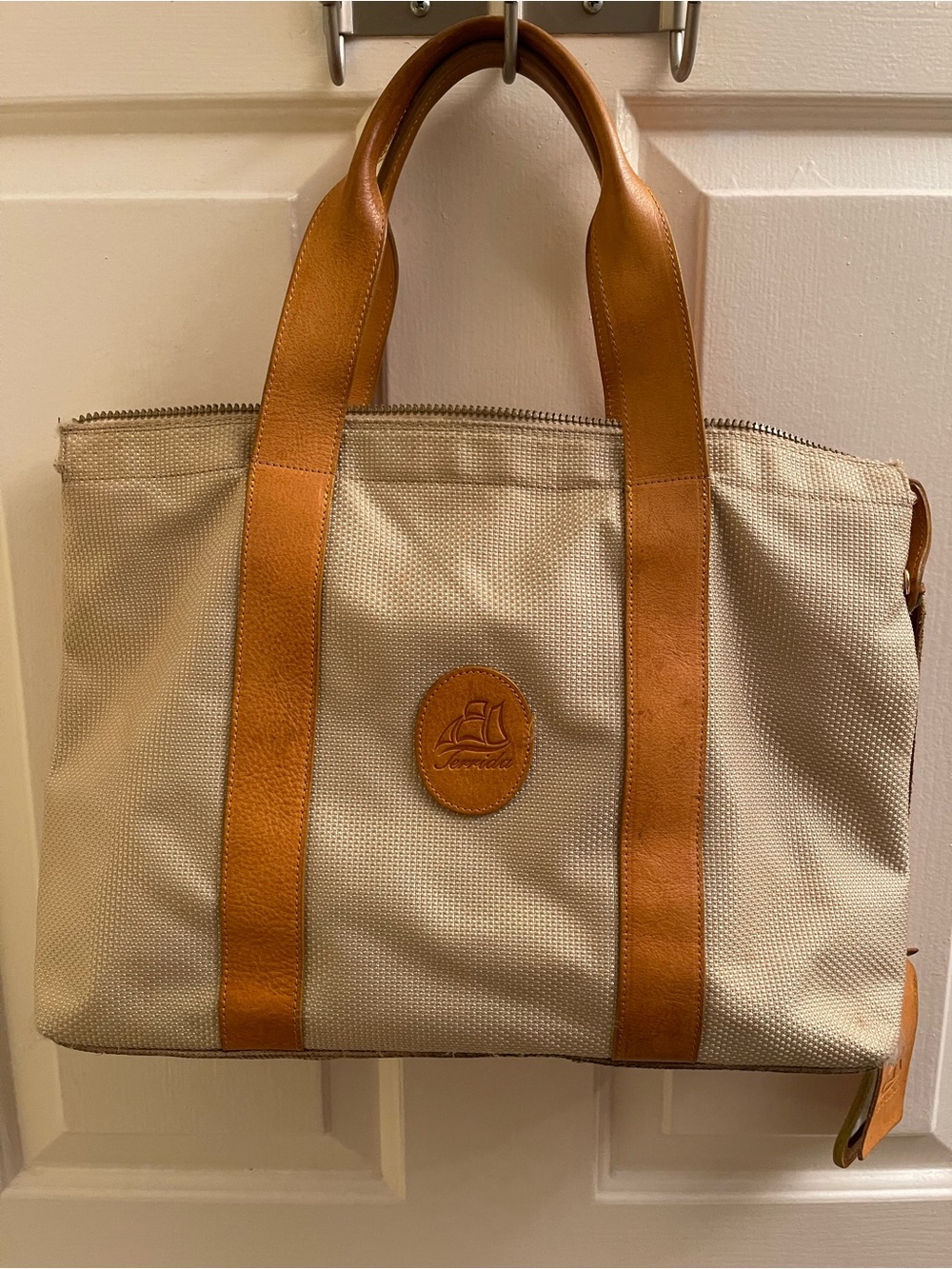 Terrida Canvas Tote with Genuine Tan Leather Trim